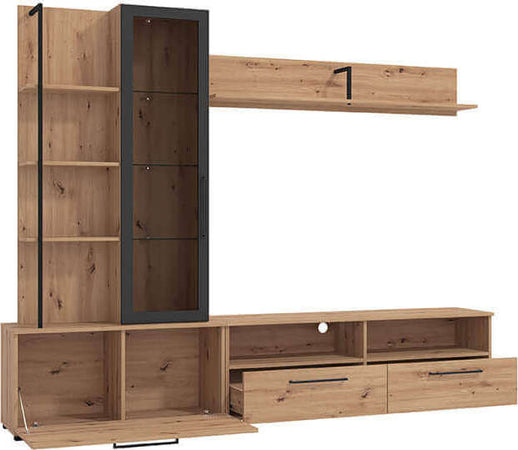 GRACIE---parete-attrezzata-con-anta,-vetrina-e-due-cassetti-moderna-minimal-in-legno-cm-229,5-x-35-x-182,5-h-Antracite-Milani-Home