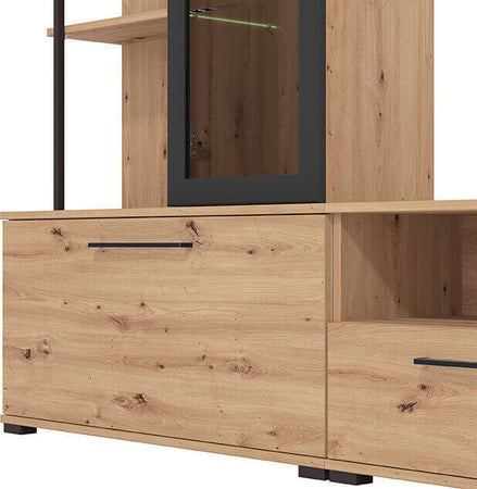 GRACIE---parete-attrezzata-con-anta,-vetrina-e-due-cassetti-moderna-minimal-in-legno-cm-229,5-x-35-x-182,5-h-Antracite-Milani-Home