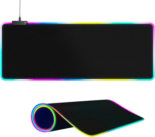 Grande Tappetino per Mouse e Tastiera Gaming RGB 15 Modalità di Illuminazione Morbido Antiscivolo 30,5 x 80 cm