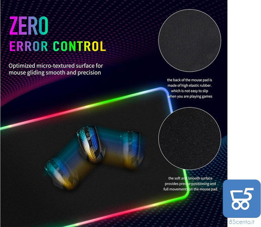 Grande Tappetino per Mouse e Tastiera Gaming RGB 15 Modalità di Illuminazione Morbido Antiscivolo 30,5 x 80 cm
