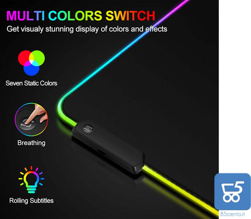 Grande Tappetino per Mouse e Tastiera Gaming RGB 15 Modalità di Illuminazione Morbido Antiscivolo 30,5 x 80 cm