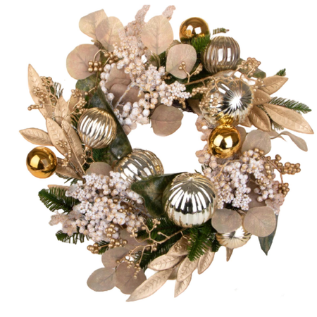 Corona con palline d'oro in sintetico per decorazioni natalizie