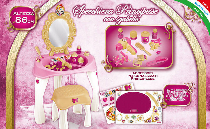 Grandi Giochi Princess Specchiera con Sgabello Giocattolo Bambine 20 Accessori e Adesivi Inclusi Set Trucco Bimba 86cm GG02994 8051362029941