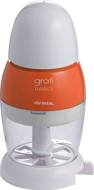 Gratì-turbo-grattugia-elettrica,-formaggera,-coperchio-salvafreschezza,-capacità-tazza-200-cc,-lama-inox,-dosatore-incorporato,-200w,-bianco/arancio