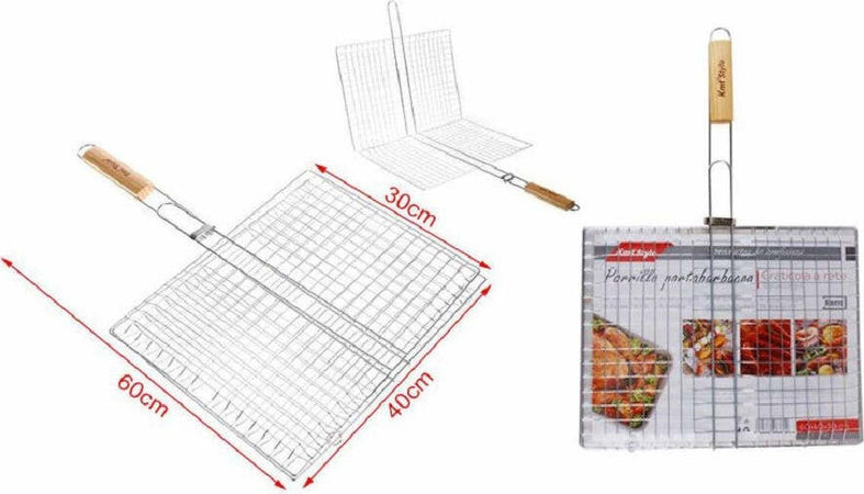 Graticola Griglia A Rete Doppia Per Barbecue 60x40x30cm Con Manico Legno 2406339 Casa e cucina/Elettrodomestici per la cucina/Piastre e griglie elettriche/Piastre Trade Shop italia - Napoli, Commerciovirtuoso.it