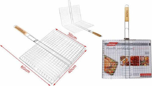Graticola-Griglia-A-Rete-Doppia-Per-Barbecue-60x40x30cm-Con-Manico-Legno-2406339