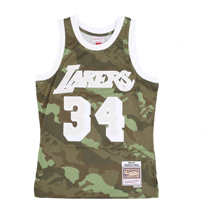 MITCHELL &amp; NESS Canotta Basket Uomo Nba Ghost Green Camo Swingman Jersey Hardwood Classics No 34 Shaquille O'neal 1996-97 Loslak Camo/green da uomo
