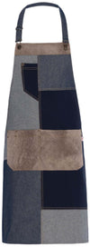 Grembiule California Jeans Patchwork Grembiule con Pettorina Inserti Ecopelle