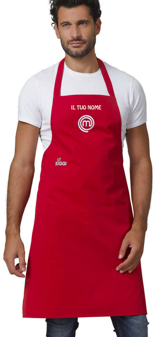 Grembiule Da Cucina Masterchef By Siggi Originale Con Nome Ricamato Idea Regalo Grembiule Da Cucina Cotone 190 Gr Con Laccio Girocollo Regolabile E Lacci In Vita Logo Masterchef Al Centro