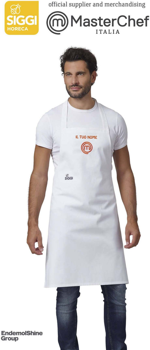 Grembiule Da Cucina Masterchef By Siggi Originale Con Nome Ricamato Idea Regalo Grembiule Da Cucina Cotone 190 Gr Con Laccio Girocollo Regolabile E Lacci In Vita Logo Masterchef Al Centro