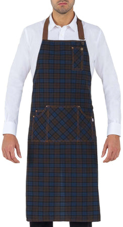 Grembiule Douglas Scozzese Blu Marrone Grembiule Cameriere Cuoco con Pettorina a Quadretti