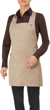 Grembiule Elettra Marrone Misto Lino Grembiule Donna Cameriera con Pettorina