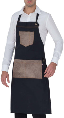 Grembiule Manchester Nero con Inserti Pelle Grembiule con Pettrina