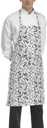 Grembiule Pettorina Parigi Kitchen 100% Cotone Stampa Fantasia Kitchen Cuoco Cucina Chef Gastronomia Servizio al Banco