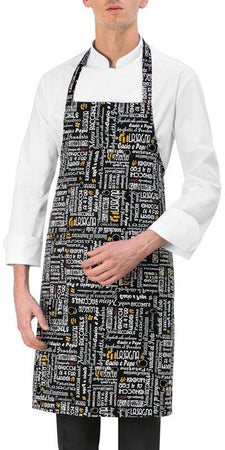 Grembiule Pettorina Parigi Menù Nero 100% Cotone Stampa Fantasia Menù Nero Cuoco Cucina Chef Gastronomia Servizio al Banco