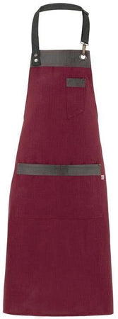 Grembiule Tropez Bordeaux Finto Lino Grembiule con Pettorina Cameriere Cuoco Banconiere