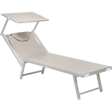 Lettino prendisole con tettuccio e cuscino "Bari" in alluminio da giardino