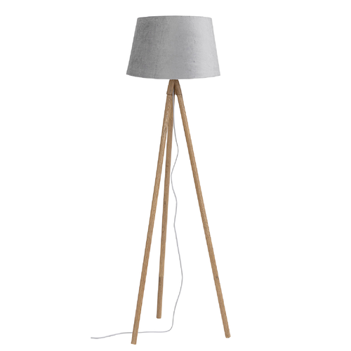 Piantana wallas treppiede in legno di quercia paralume di terital effetto velluto h 152 cm