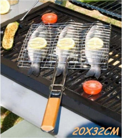 Griglia-Barbecue-Doppia-20x32cm-Grill-Antiaderente-Brace-Camino-Per-Pesce-Carne