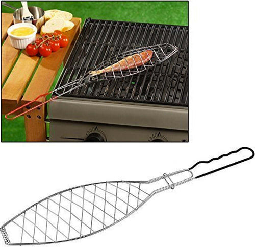 Griglia-da-Pesce-per-Barbecue-in-Metallo-Grill-BBq-58x13cm-Cromata-Bistecchiera