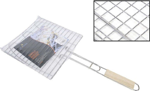 Griglia Quadra Barbecue Doppia Grill Manico Legno Graticola Arrosto Pesce 28x28cm Articoli da Giardino > Barbecue > Prodotti Da Esterno Trade Shop italia - Napoli, Commerciovirtuoso.it
