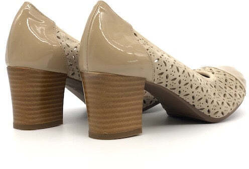 GRUNLAND Decollete donna CIAC beige forato con punta in vernice e tacco 50