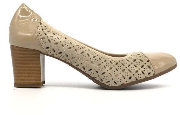 GRUNLAND Decollete donna CIAC beige forato con punta in vernice e tacco 50