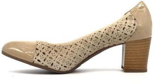 GRUNLAND Decollete donna CIAC beige forato con punta in vernice e tacco 50