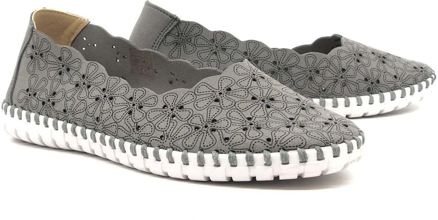 GRUNLAND Mocassino donna MAGI forato grigio