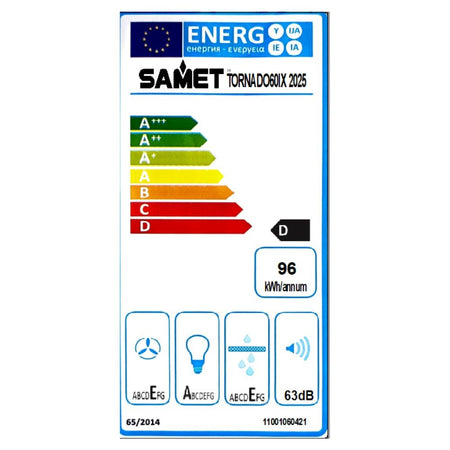 Gruppo cappa Samet sottopensile motore singolo 3 livelli Tornado 60 inox classe D