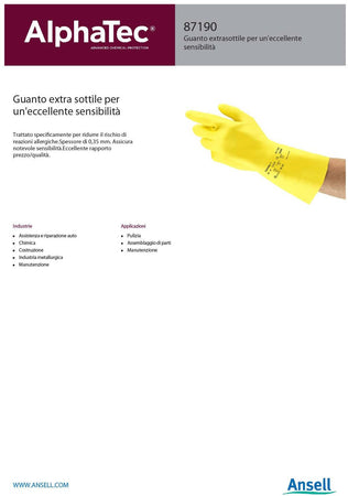 Guanti in Lattice Ansell 87-190 Floccatura di cotone Guanto ultrasottile Marchiato CE