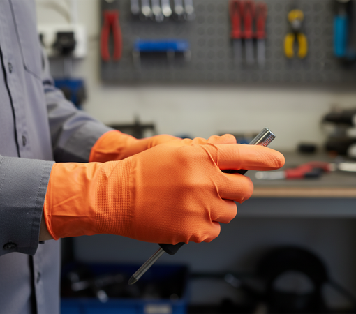 Guanti in Nitrile Arancio Ekogrip 50 Pz. Arancio Spessore 8.8 Gr. Dpi Monouso Senza Polvere 6mil Latex Free Meccanico Officina Gommista