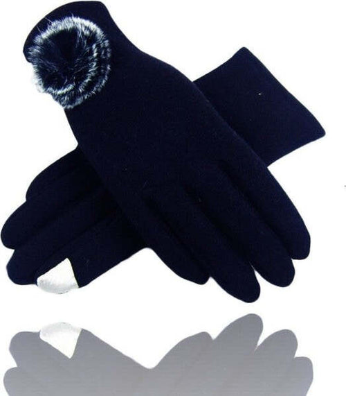 Guanti-Tessuto-Blu-Cotone-Pon-Pon-Guanto-Taglia-8-Gloves-Fodera-Pile