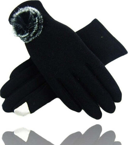 Guanti-Tessuto-Nero-Cotone-Pon-Pon-Guanto-Taglia-8-Gloves-Invernale-Fodera-Pile