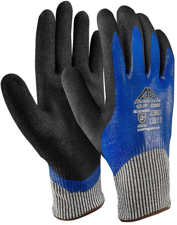 Guanto Antitaglio Spalmato Blu Poliuretano 4X44D Guanto da Lavoro Sabbiato Industria Officina Lamiera