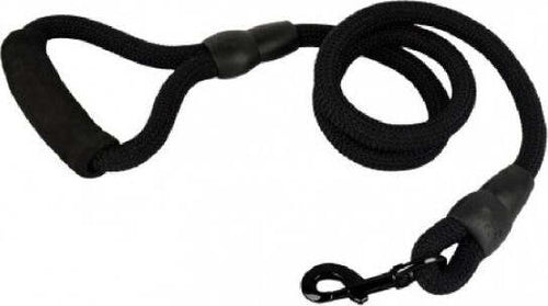 Guinzaglio-A-Corda-Nylon-Cani-Cane-Taglia-Media-120-Cm-Con-Moschettone-Nero