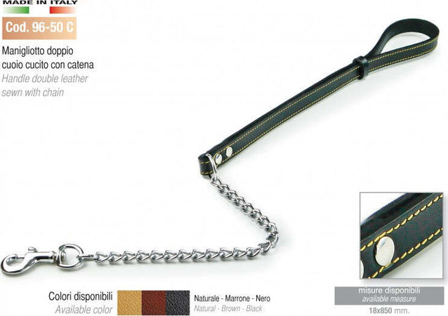 Guinzaglio con catena in doppio cuoio cucito 85 cm Prodotti per animali domestici/Cani/Collari imbracature e guinzagli/Guinzagli/Guinzagli base La Zappa - Altamura, Commerciovirtuoso.it