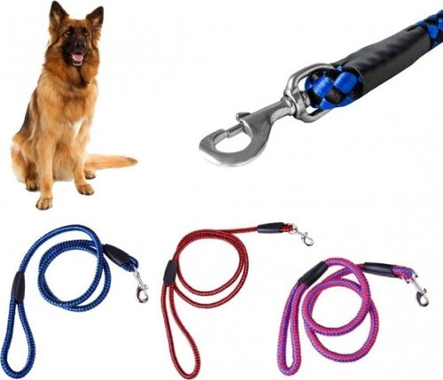 Guinzaglio-Corto-120-Cm-Corda-Intrecciata-Con-Moschettone-Media-Grande-Taglia