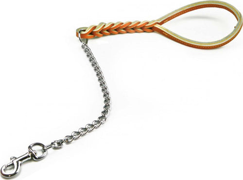 Guinzaglio per cane con treccia in pelle bovina e catena 70 cm Prodotti per animali domestici/Cani/Collari imbracature e guinzagli/Guinzagli/Guinzagli base La Zappa - Altamura, Commerciovirtuoso.it