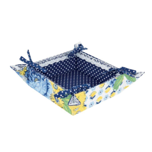 Cesto portapane Peonia Preziosa Home in tessuto cotone, stampa floreale, misura 20x20x7 cm, lavabile a 30°, artigianato Made in Italy.