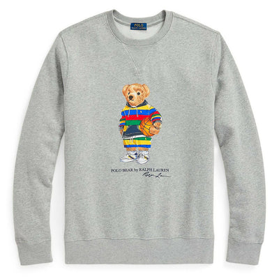 Ralph Lauren Felpa Uomo Polo Bear Fleece Sweatshirt Girocollo Grigia Senza Cappuccio Felpa Polo Orsetto Multicolore