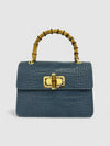 DOPPIASE Borsa in Vera Pelle Cocco Stampato con Manico in Bamboo 22x15x7cm