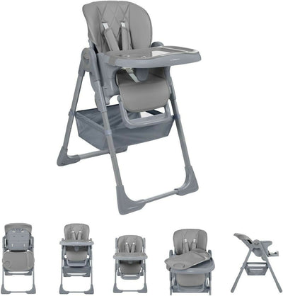 KIKKABOO Seggiolone COMFY+ , regolabile in altezza, con cinture, doppio vassoio, pieghevole, chiusura compatta, comodo, colore GREY, grigio