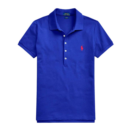 Ralph Lauren Polo Donna Mezze Maniche Slim- Fit Polo Scollo A V Piquet Pony Ricamato Maniche Corte Colletto Cinque Bottoni