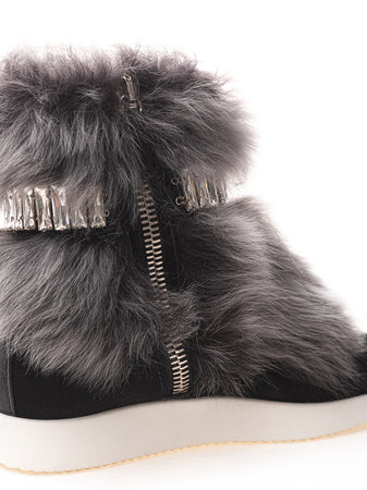 Giuseppe Zanotti Sneaker nera con Pelliccia e Cristalli da donna