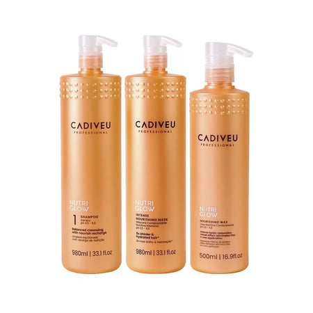 Cadiveu nutri glow kit composto da: shampoo 980 ml + intense nourishing mask 980 ml + nourishing wax 500 ml