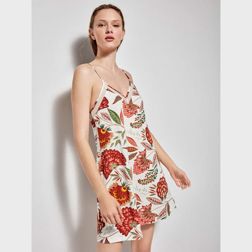 Camicia da notte Gisela Estampado con spalline, stampa floreale e inserti in tulle su scollatura e schiena