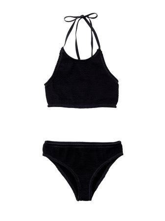 Bottega Veneta Costume Due Pezzi in Nero Lavorazione Mille Pieghe da donna