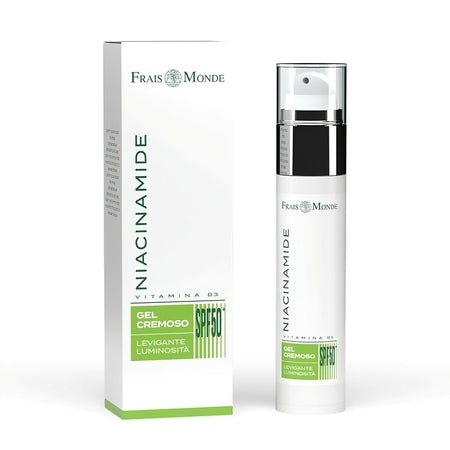 NIACINAMIDE GEL CREMA VISO 50+ FRAIS MONDE. A base di niacinamide (vit. B3), ad alta protezione antietà, antiossidante.