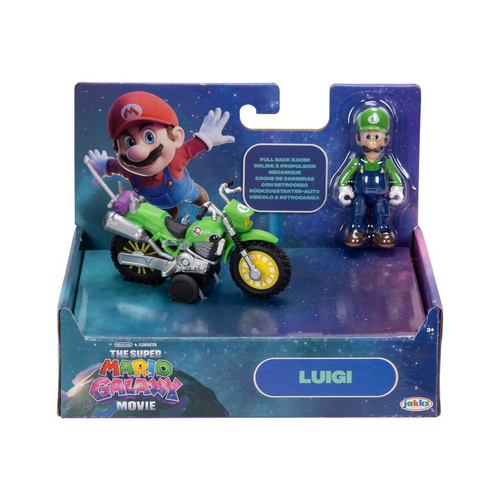 Super Mario Galaxy, the movie Figure with Luigi's Pull-Back Motorcycle